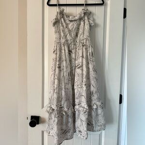 Calista Elegant Floral Midi Dress in White and Gray